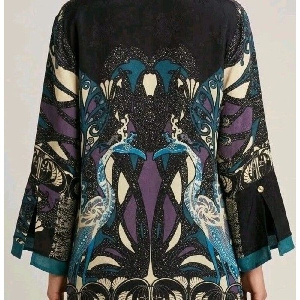 Citron Santa Monica Silk Mixed Print Peacock Floral Embossed Blouse